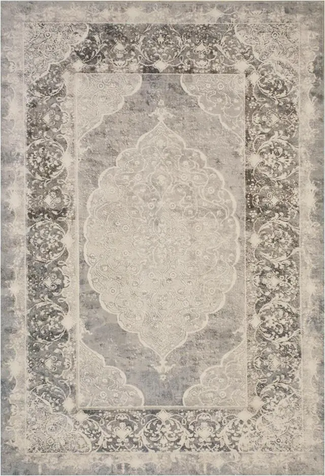 Alt view image 2 of 4 - Gray Distressed Bohemian Moderno Medallion Rug, Made in India