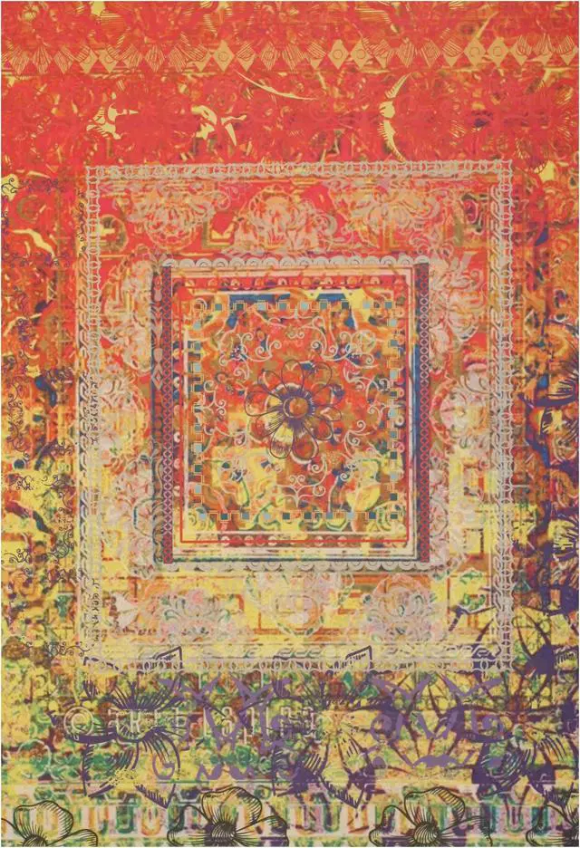 Alt view image 2 of 5 - EORC FL14MU6X9 Machine-made Polyester Distressed Bohemian Moderno Rug, 5'11 x 8'10, Multicolored