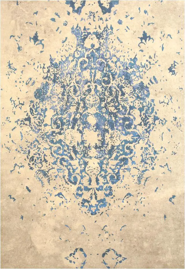 Alt view image 2 of 4 - EORC FL15BL6X9 Machine-made Polyester Distressed Bohemian Moderno Medallion Rug, 5'11 x 8'10, Blue