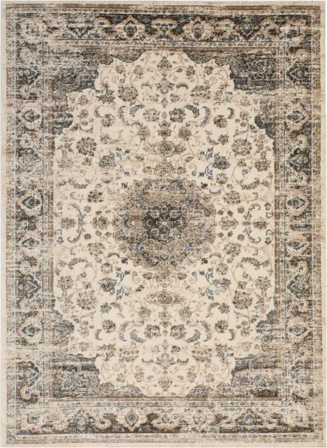 Alt view image 2 of 4 - EORC FL33IV4X6 Machine-made Polypropylene Distressed Bohemian Isabella Medallion Rug, 4' 3 x 5'10, Ivory
