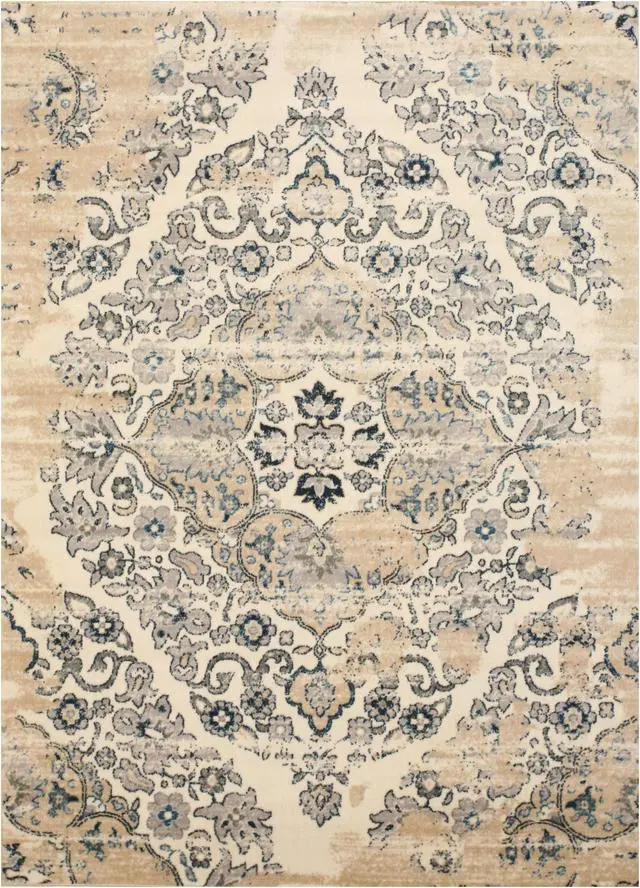 Alt view image 2 of 4 - EORC FL36IV4X6 Machine-made Polypropylene Distressed Bohemian Isabella Medallion Rug, 4' 3 x 5'10, Ivory