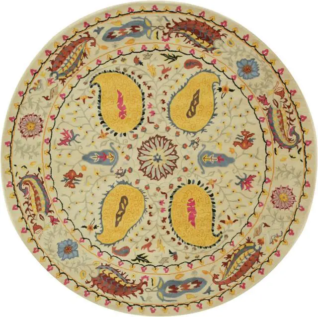 Alt view image 2 of 5 - EORC IE61IV6X6R Hand-tufted Wool Paisley Rug, 6' Round, Ivory