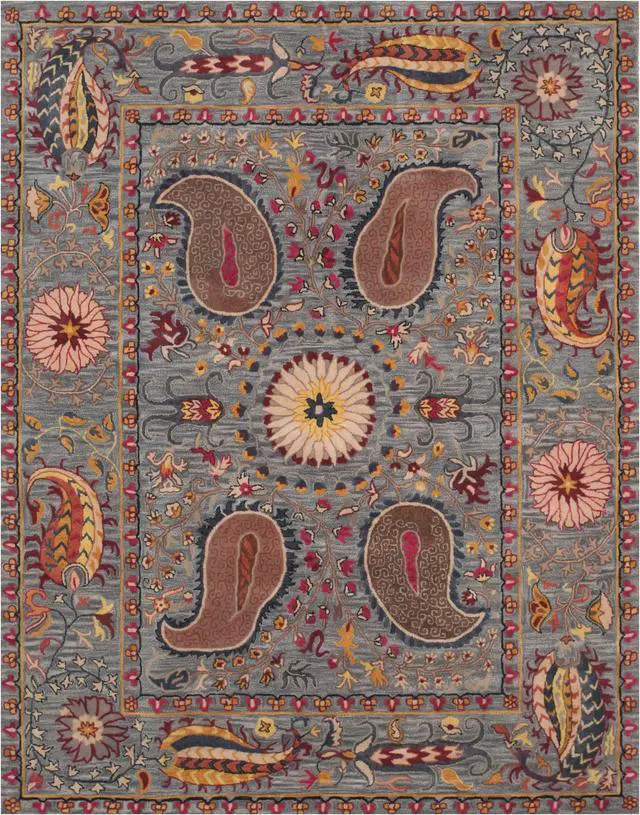 Main image of Hand-Tufted Wool Blue Transitional Floral Paisley Rug, Made in India