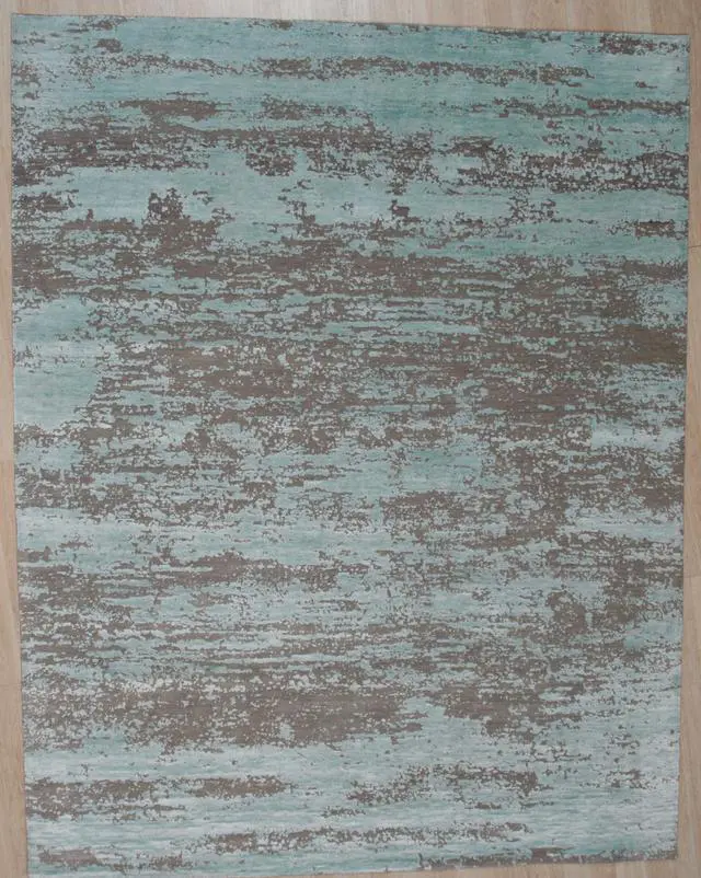 Alt view image 2 of 4 - Hand Knotted Wool SILVER Contemporary Abstract Galaxy Rug, Made in India