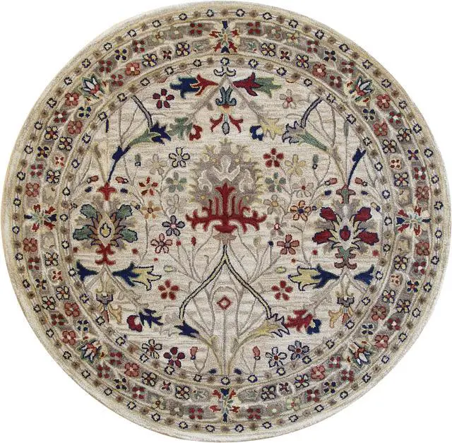 Alt view image 2 of 5 - EORC OT31IV4X4R Hand-tufted Wool Morris Rug, 4' Round, Ivory