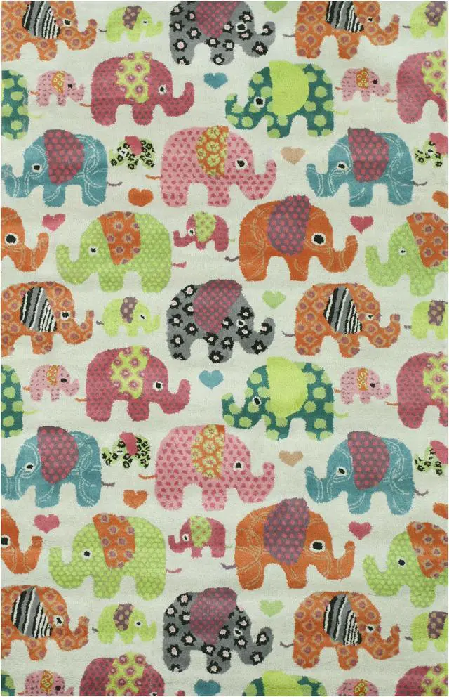 Alt view image 2 of 5 - Hand-Tufted Wool Ivory Transitional Kid's Kid's Elephant Rug, Made in India