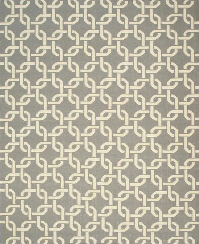 Alt view image 2 of 2 - Handwoven Wool Gray Transitional Geometric Links Dhurrie Rug, Made in India