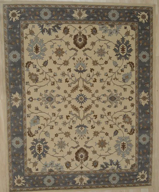 Alt view image 2 of 5 - Hand Crafted Wool Ivory Traditional Oriental Oushak Rug, Made in India