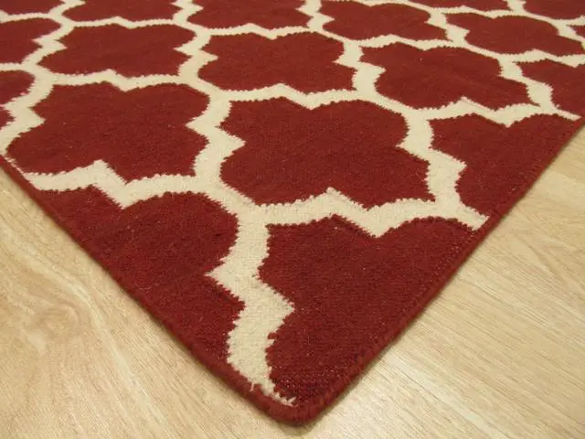 Alt view image 3 of 5 - EORC DM75RD8X10 Handmade Wool Flatweave ReversibleMoroccan Rug, 8' x 10', Red