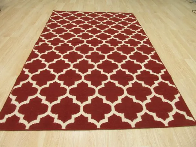 Alt view image 4 of 5 - EORC DM75RD8X10 Handmade Wool Flatweave ReversibleMoroccan Rug, 8' x 10', Red
