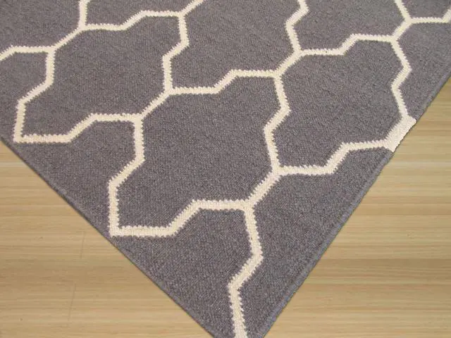 Alt view image 3 of 4 - EORC DM12GY56X8 Handmade Wool Reversible Modern Moroccan Kilim Rug, 5'6 x 8', Gray