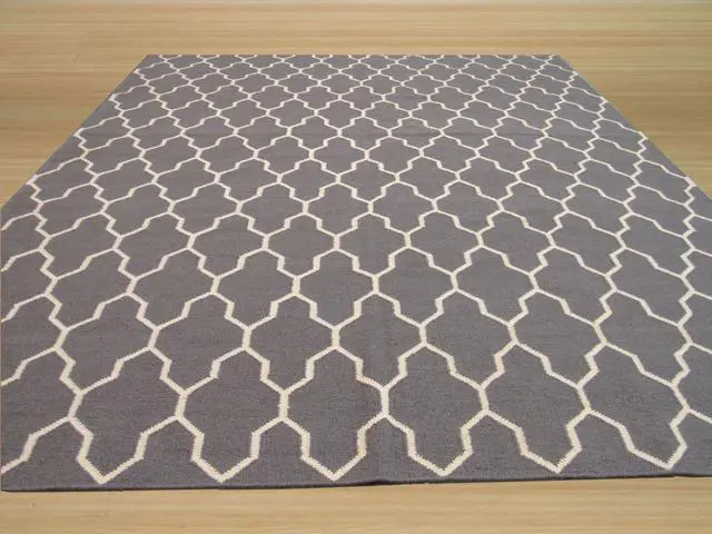Alt view image 4 of 4 - EORC DM12GY56X8 Handmade Wool Reversible Modern Moroccan Kilim Rug, 5'6 x 8', Gray