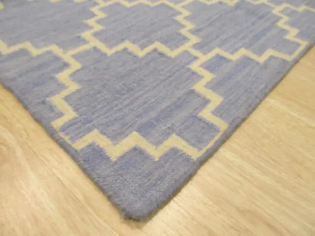 Alt view image 2 of 4 - EORC DM85BL5X8 Handmade Wool Flatweave ReversibleMoroccan Rug, 5' x 8', Blue