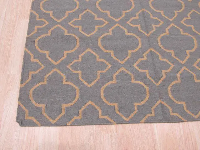 Alt view image 3 of 5 - EORC DM87BL5X8 Handmade Wool Reversible Modern Moroccan Kilim Rug, 5' x 8', Blue