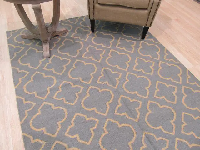 Alt view image 5 of 5 - EORC DM87BL5X8 Handmade Wool Reversible Modern Moroccan Kilim Rug, 5' x 8', Blue