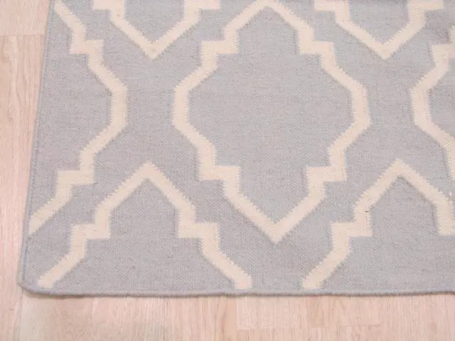 Alt view image 3 of 5 - EORC DM94BL5X8 Handmade Wool Reversible Modern Moroccan Kilim Rug, 5' x 8', Blue