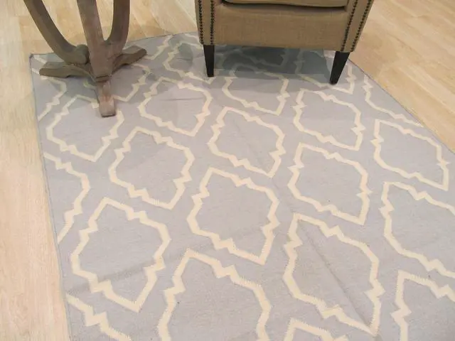 Alt view image 5 of 5 - EORC DM94BL5X8 Handmade Wool Reversible Modern Moroccan Kilim Rug, 5' x 8', Blue