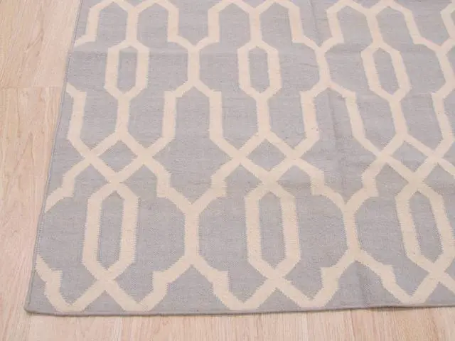 Alt view image 3 of 5 - EORC DM98BL5X8 Handmade Wool Reversible Modern Moroccan Kilim Rug, 5' x 8', Blue