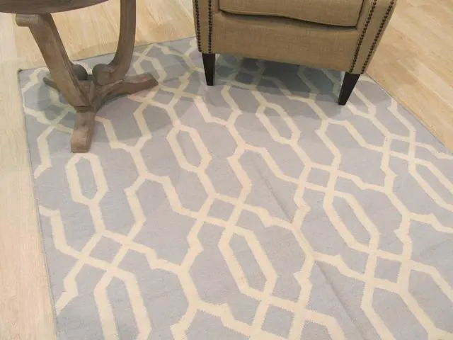Alt view image 5 of 5 - EORC DM98BL5X8 Handmade Wool Reversible Modern Moroccan Kilim Rug, 5' x 8', Blue