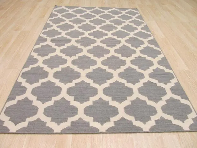 Alt view image 4 of 4 - EORC DM73GY8X10 Handmade Wool Flatweave ReversibleMoroccan Rug, 8' x 10', Gray