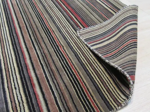 Alt view image 4 of 5 - Black/Charcoal Striped Handmade Wool Rug, Made in India