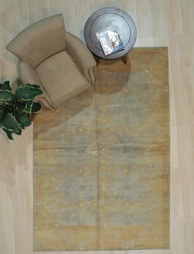 Main image of Handmade Wool Blue Transitional All Over Ningxia Rug, Made in India