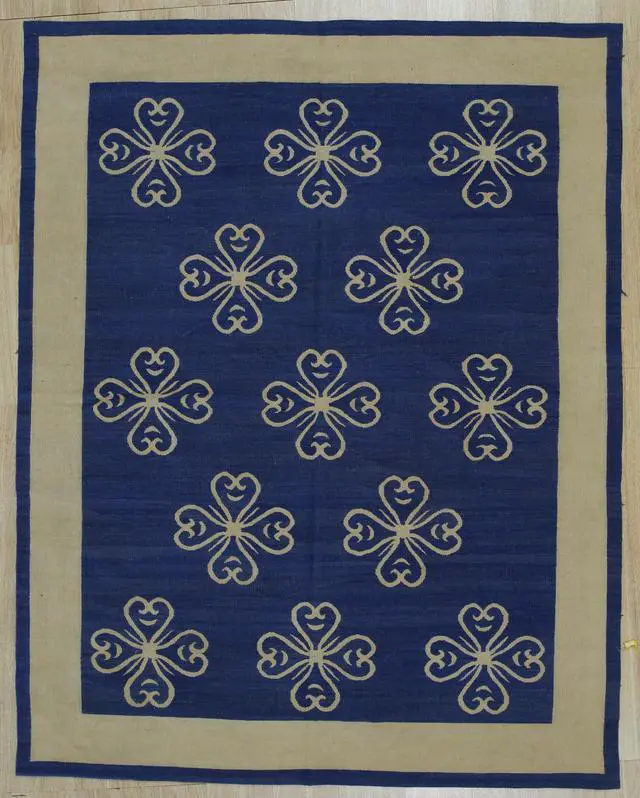 Main image of Handwoven Wool Blue Contemporary Modern Modern Flat Weave Rug, Made in India