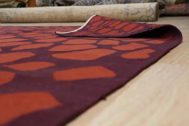 Alt view image 3 of 4 - Handwoven Wool Orange Contemporary Modern Modern Flat Weave Rug, Made in India