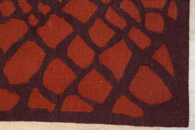 Alt view image 2 of 4 - Handwoven Wool Orange Contemporary Modern Modern Flat Weave Rug, Made in India