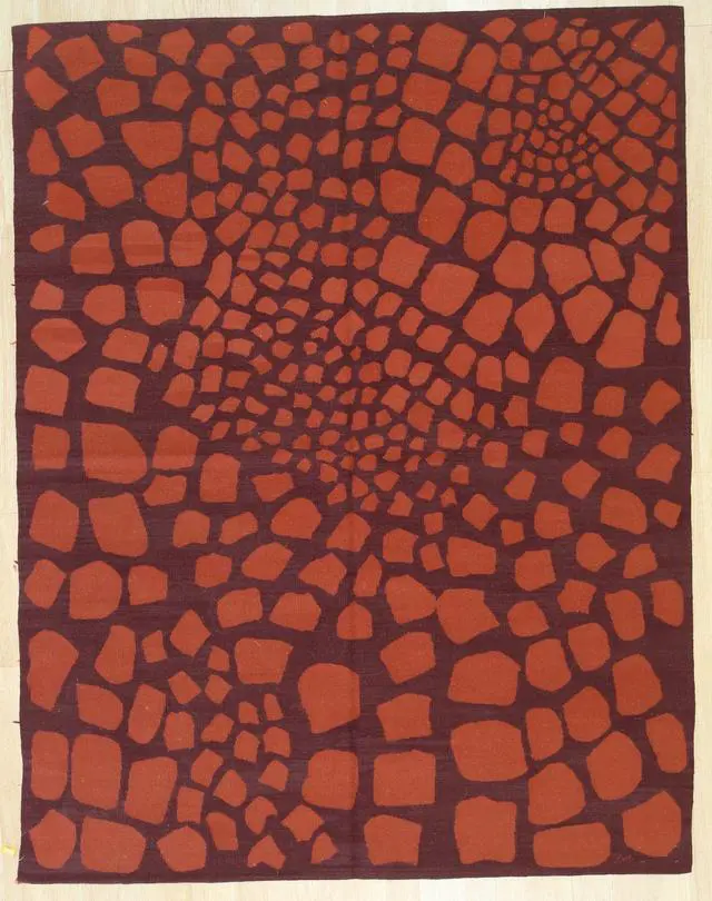 Main image of Handwoven Wool Orange Contemporary Modern Modern Flat Weave Rug, Made in India