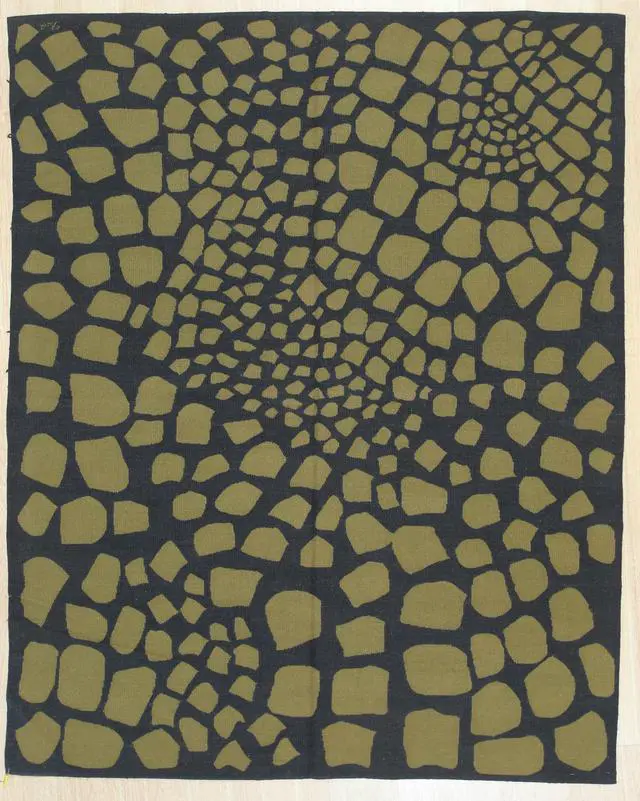 Main image of Handwoven Wool Green Contemporary Modern Modern Flat Weave Rug, Made in India