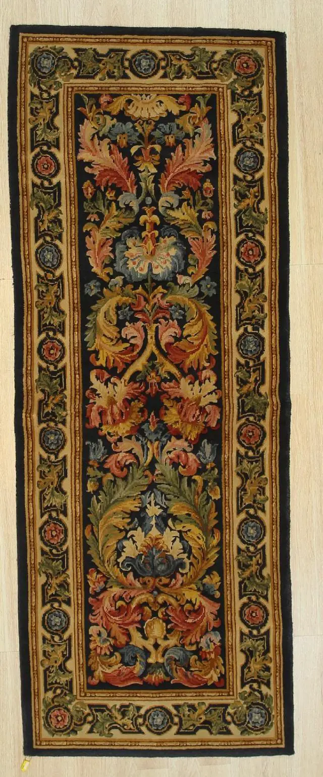 Main image of Hand Knotted Wool Brown Traditional All Over Savonnerie Rug Rug, Made in India