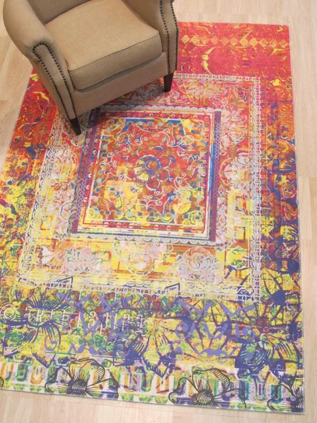 Alt view image 5 of 5 - EORC FL14MU6X9 Machine-made Polyester Distressed Bohemian Moderno Rug, 5'11 x 8'10, Multicolored