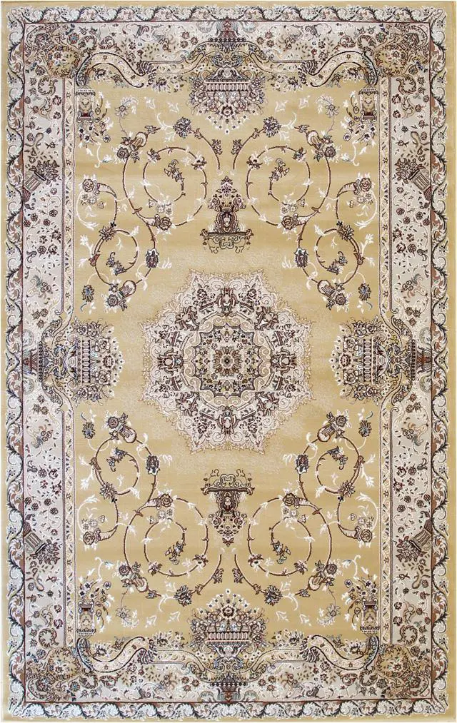 Main image of Gold Traditional Oriental Tabriz Rug, Made in India