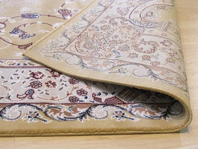 Alt view image 3 of 3 - Gold Traditional Oriental Tabriz Rug, Made in India