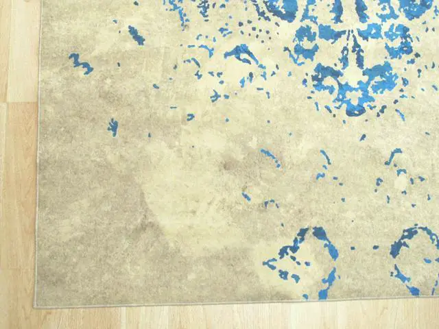 Alt view image 4 of 4 - EORC FL15BL6X9 Machine-made Polyester Distressed Bohemian Moderno Medallion Rug, 5'11 x 8'10, Blue