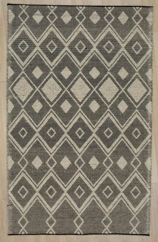Alt view image 2 of 4 - Handwoven Wool Black Contemporary Geometric Durrie Kilim Rug, Made in India