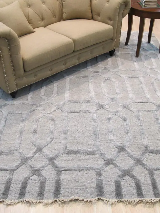 Alt view image 4 of 4 - Hand Knotted Wool & Viscose Gray Transitional Geometric Links Rug, Made in India