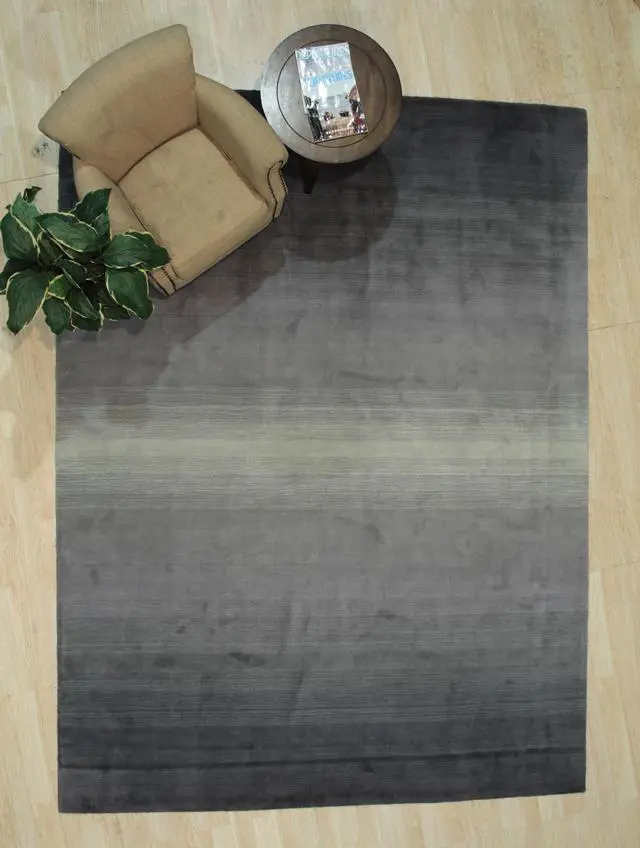 Alt view image 3 of 6 - Handmade Wool Gray Transitional Stripe Horizon Rug, Made in India