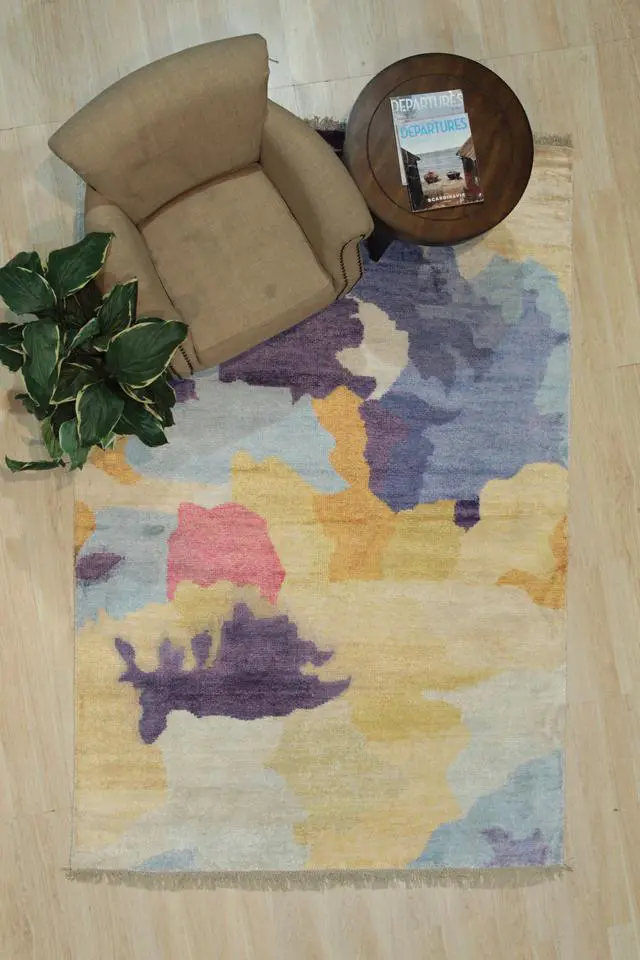 Alt view image 3 of 5 - Hand Knotted BAMBOO SILK Multi-Colored Transitional Transitional Modern Sik Knotted Rug, Made in India