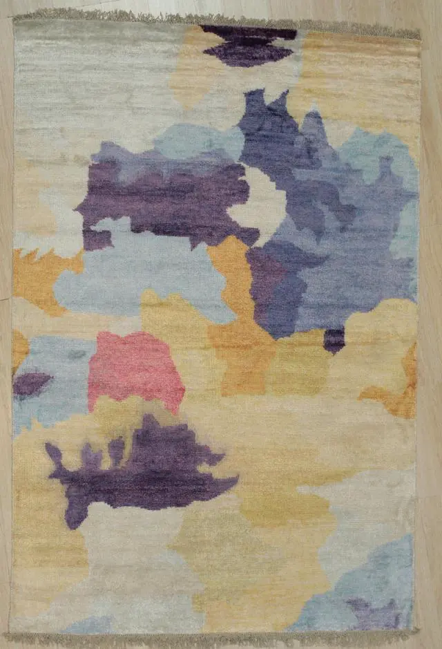 Alt view image 2 of 5 - Hand Knotted BAMBOO SILK Multi-Colored Transitional Transitional Modern Sik Knotted Rug, Made in India