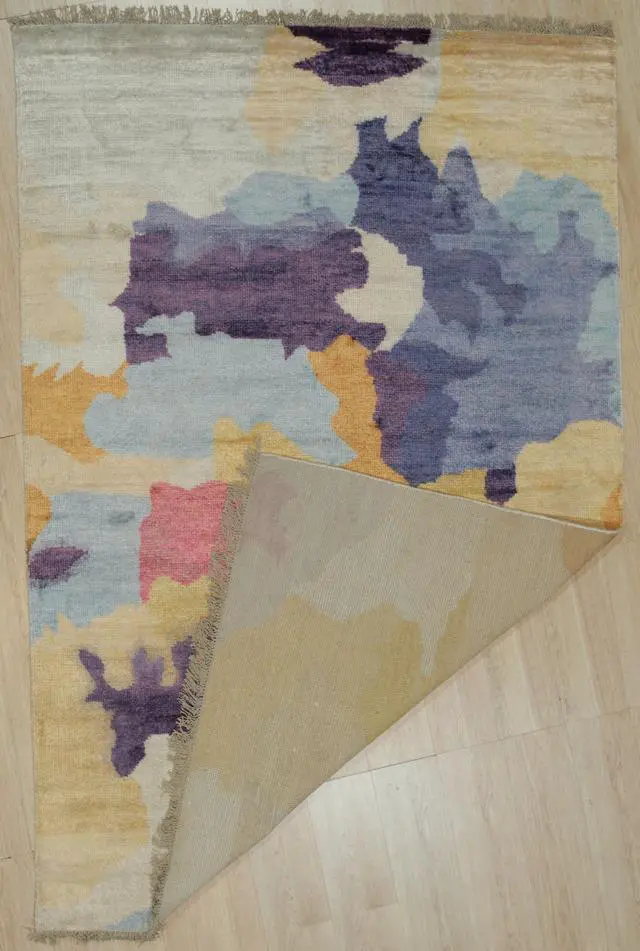 Alt view image 4 of 5 - Hand Knotted BAMBOO SILK Multi-Colored Transitional Transitional Modern Sik Knotted Rug, Made in India