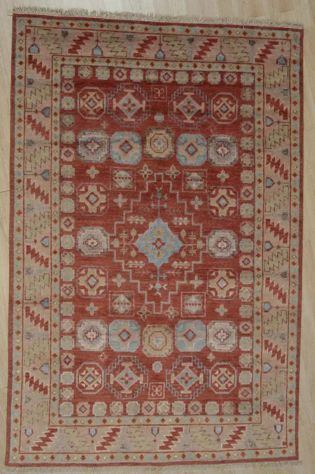 Alt view image 2 of 5 - Hand Knotted WOOL Rust Traditional Geometric Modern Knotted Rug, Made in India