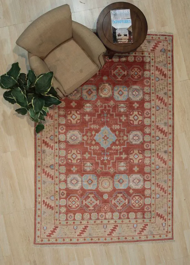 Alt view image 3 of 5 - Hand Knotted WOOL Rust Traditional Geometric Modern Knotted Rug, Made in India