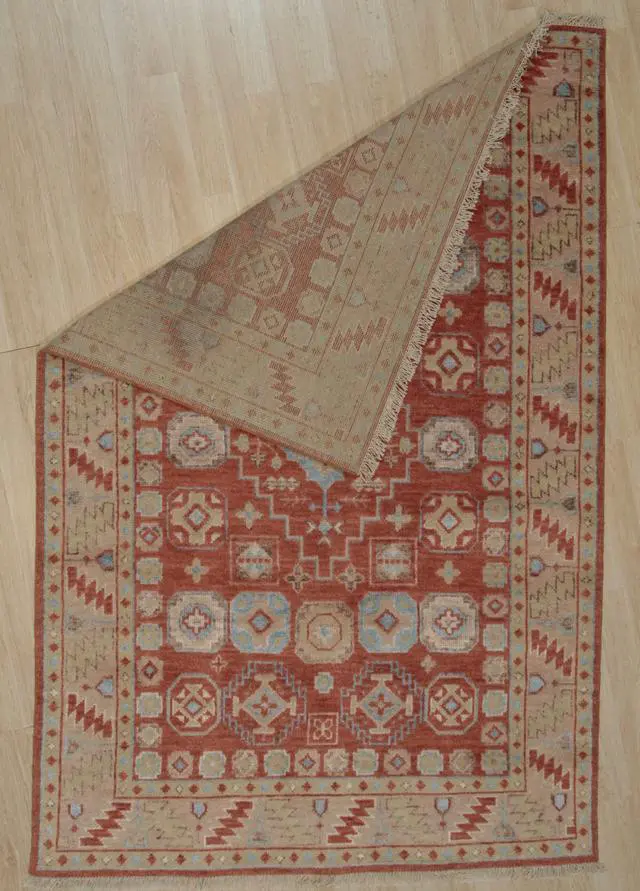 Alt view image 4 of 5 - Hand Knotted WOOL Rust Traditional Geometric Modern Knotted Rug, Made in India