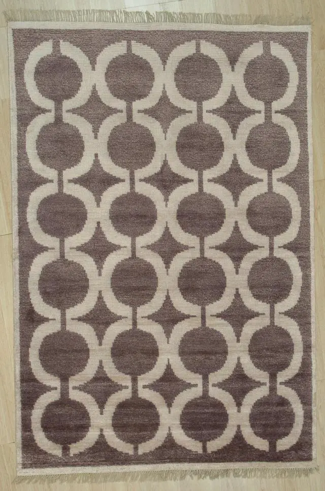 Alt view image 2 of 5 - Hand Knotted WOOL/B.SILK Brown Geometric Geometric Modern Sik Knotted Rug, Made in India