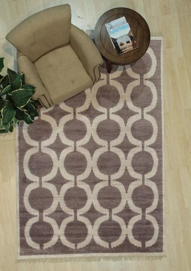 Alt view image 3 of 5 - Hand Knotted WOOL/B.SILK Brown Geometric Geometric Modern Sik Knotted Rug, Made in India