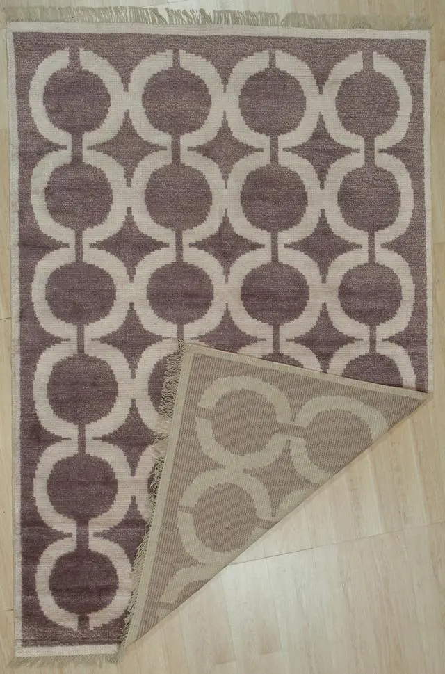 Alt view image 4 of 5 - Hand Knotted WOOL/B.SILK Brown Geometric Geometric Modern Sik Knotted Rug, Made in India