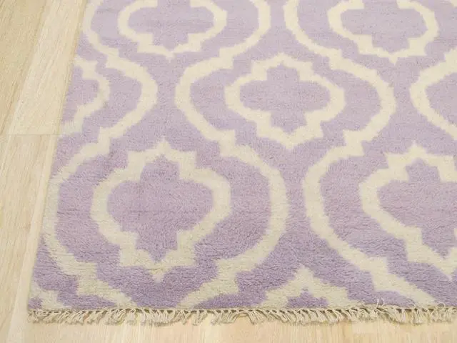 Alt view image 3 of 5 - Hand Knotted Wool Purple Contemporary Trellis Moroccan Rug, Made in India