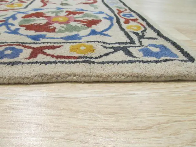 Alt view image 5 of 5 - Hand-Tufted Wool Ivory Transitional Floral Suzani Rug, Made in India